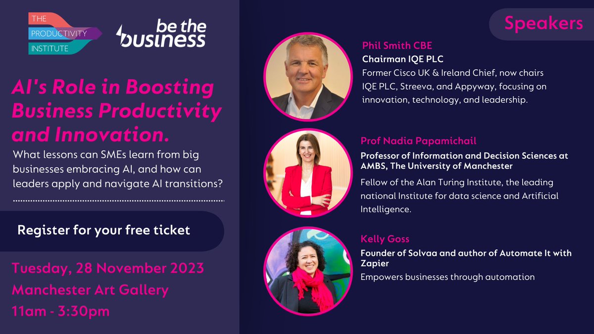 Is AI the game changer for business productivity? Hosted with @TPIProductivity. Join us! Free ticket: beyondthehype.events First line of speakers announced below! #manchester #manchesterevent #SMEs #NorthWest