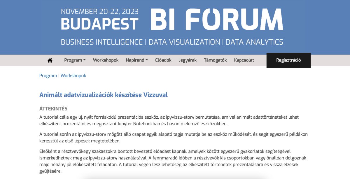 VizzuHQ's tweet image. Are static charts leaving your audience underwhelmed? 🤔 Join @petervidos at @BudapestBI Forum for an interactive workshop to learn bringing data to life with #ipyvizzu-story! 📈⚙️👀

Let’s meet next Monday and turn numbers into narratives that captivate!  budapestbi.hu/2023/hu/progra…