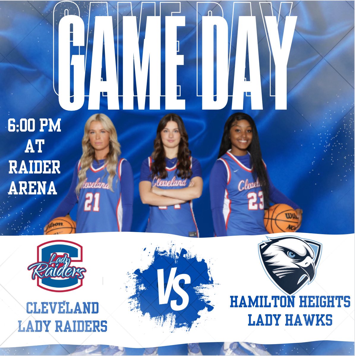 𝙃𝙤𝙢𝙚 𝙊𝙥𝙚𝙣𝙚𝙧. 𝐆𝐀𝐌𝐄𝐃𝐀𝐘

Lady Raiders 🆚 Lady Hawks

🕕 6:00 
📍 Raider Arena
🎟️ $7