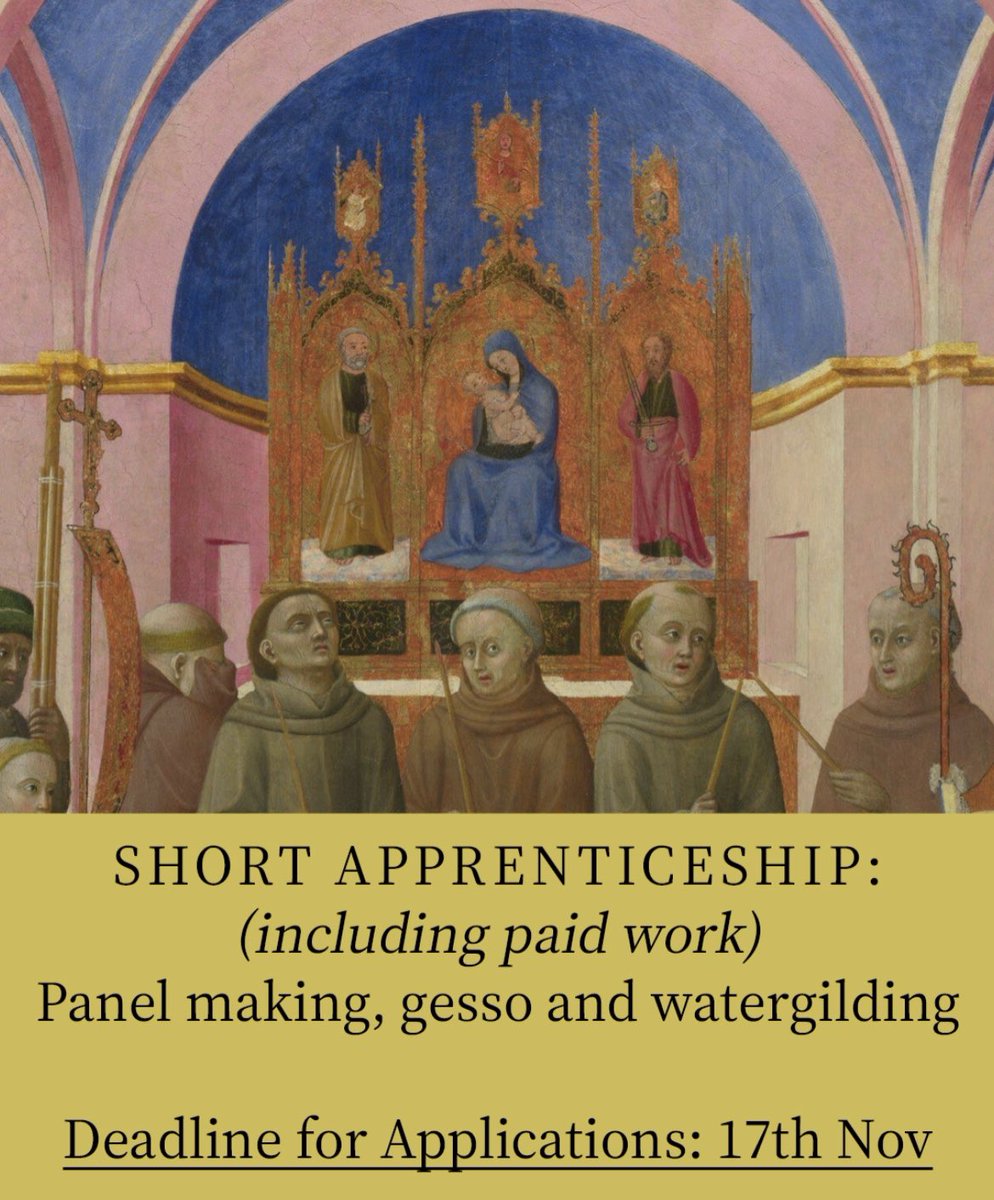 *Deadline approaching* for this short apprenticeship in gesso, panel-making and watergilding at The Chichester Workshop. For details go to chichesterworkshop.org/training-oppor… Do share @LiturgicalArtsJ @ChichesterDio