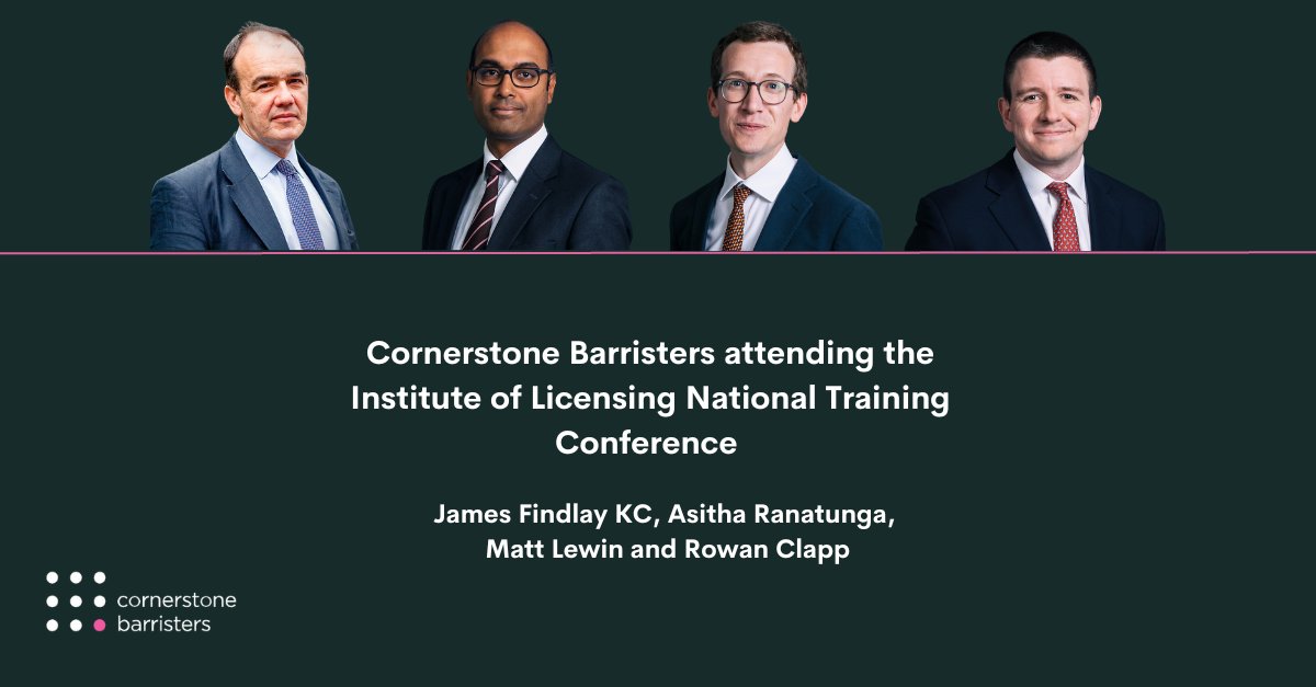 We are delighted to be attending the <a href="/Instoflicensing/">InstituteofLicensing</a>   National Training Conference (15-17 Nov). Speakers include:

🌟 James Findlay KC &amp; <a href="/RWNCLPP/">Rowan Clapp</a> on data protection in licensing
🌟 Asitha Ranatunga on procedural pitfalls and problems
🌟 Matt Lewin joins the Question Panel