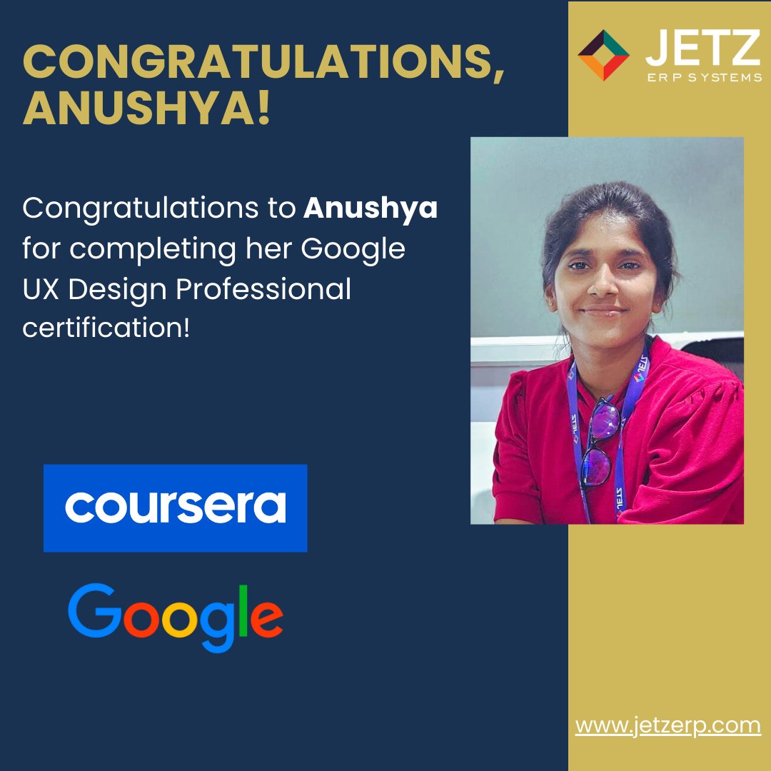 JETZERP's tweet photo. A big shoutout to Anushya for her recent accomplishment in completing the UX Design Professional Certification exam!👏
We believe your skills and knowledge will take us to new heights.
#DesignLife #DigitalDesign #UXUI #TechDesign #DesignCommunity #CreativeTech #DigitalInnovation https://t.co/o66f43v5k2