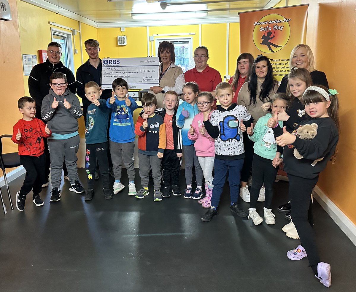 PASPSafeplay's tweet photo. Local charity @ChemcoInt supported PASP to upgrade their centre by cycling from Glasgow to Loch Lomond with over a third of the Company’s employee's-owners taking part. Other fund raising activities included a raffle and a bake sale at work.
Total funds raised were £3,716.00 https://t.co/UsnLMGR6nf