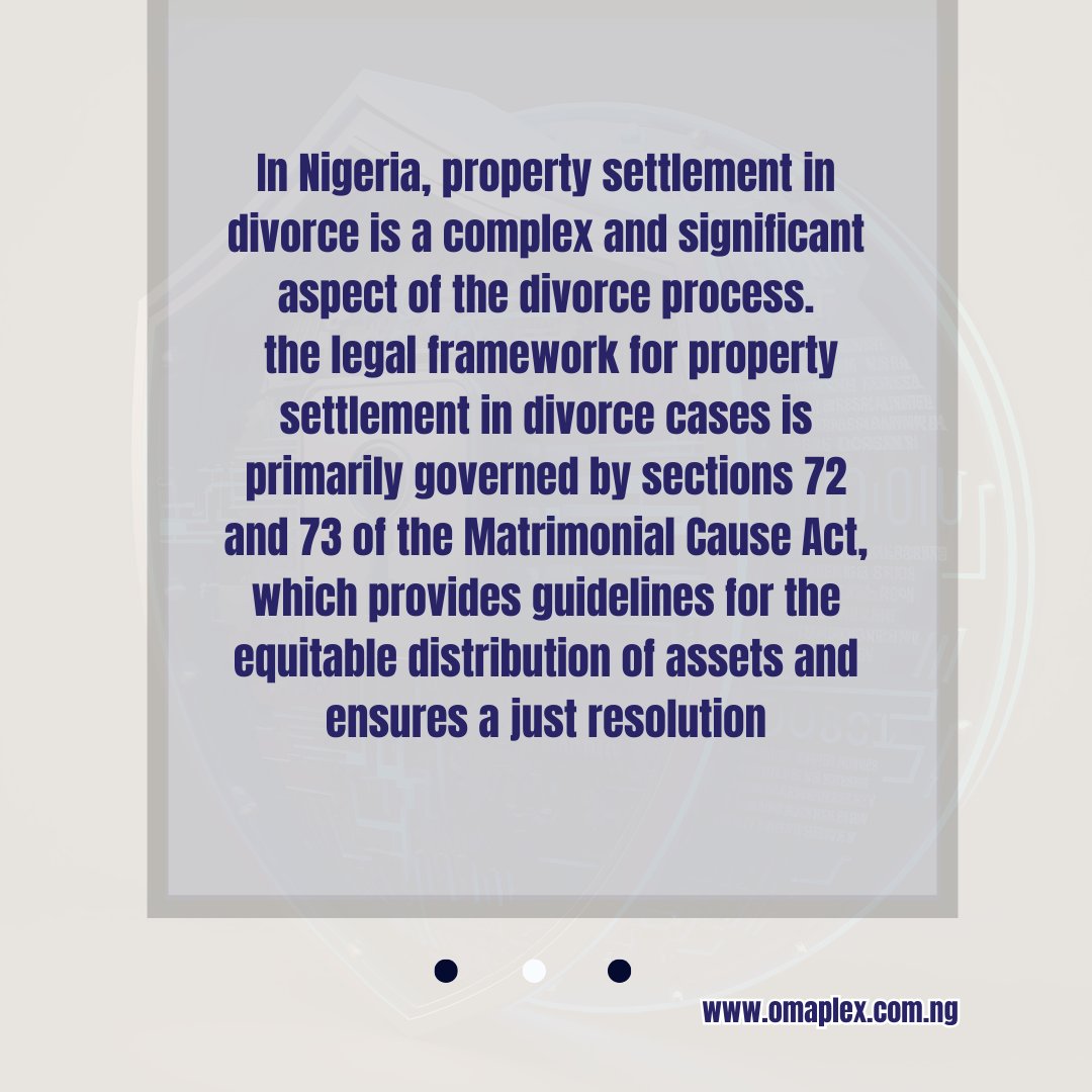 OmaplexLaw_Firm's tweet photo. The specific outcome of property settlement in a divorce depends on various factors, including the marriage's length, each spouse's financial contributions, and prenuptial agreements.

#divorceinnigeria #propertysettlement #PrenuptialAgreements #divorceprocess #nigerialaw https://t.co/8Xqqqr2s9s