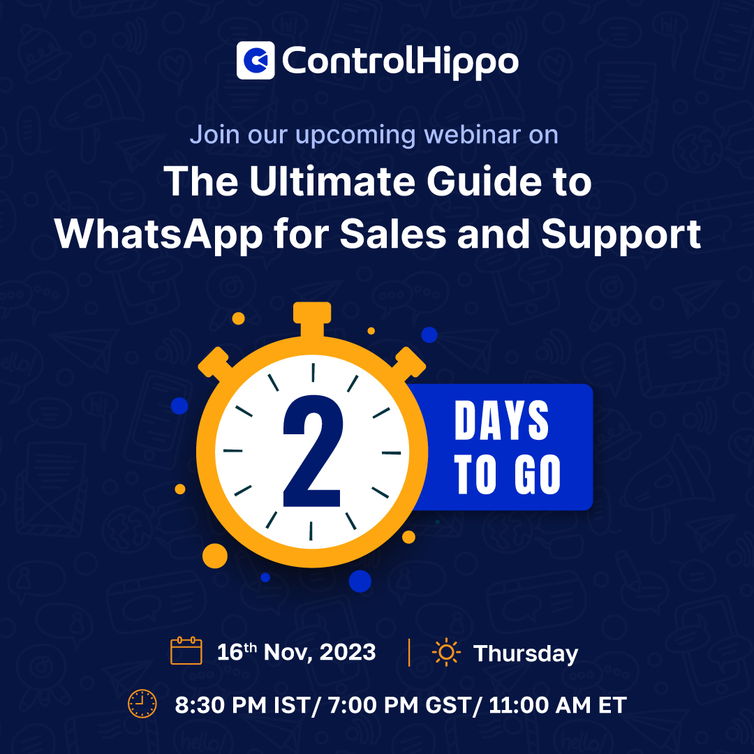 controlhippo's tweet image. Just 2 days left until our highly anticipated webinar on “The Ultimate Guide to WhatsApp for Sales and Support” begins!

Registration Link: zoom.us/.../6216986464…

Level up your communication strategies with WhatsApp - Learn from the Best!