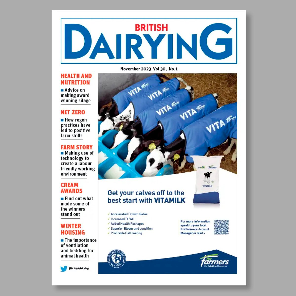 britishdairying's tweet photo. The November 2023 edition of British Dairying is now published online and is available to view by registered online readers. It includes:

HEALTH AND NUTRITION
Advice on making award winning silage
NET ZERO
CREAM AWARDS
WINTER HOUSING
#teamdairy #britishdairying https://t.co/cToUNflOxy