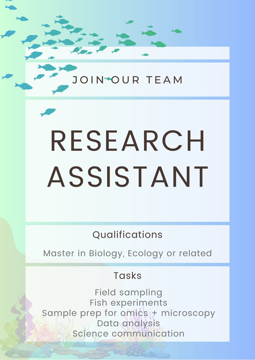 🚨Job alert🚨

Position for Research Assistant 
Starting date: 1 Feb 2024

Qualifications: Master in Biology, Ecology or related

Deadline: 20th December 2023

More info: euraxess.ec.europa.eu/jobs/165998

#AcademicTwitter 
#Biology 
#Jobs 
#Scholarships