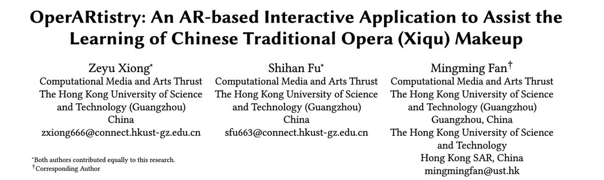 Shihan1420876's tweet image. Excited to share OperARtistry, our AR tool for Chinese opera makeup learning! Co-authored with Zeyu Xiong, it&apos;s accepted at Chinese CHI 2023 and honored with the Honorable Mention Award. 🎭🏆
