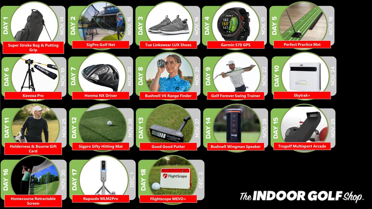 My friends at the <a href="/indoorgolfshop/">The Indoor Golf Shop ⛳️</a> are running a HUGE holiday giveaway contest for the next 18 days. 

One prize each day, including several launch monitors! 

It's FREE to enter. 

1) Retweet this
2) Go enter on their website (and get all the details)
shopindoorgolf.com/pages/18-days-…