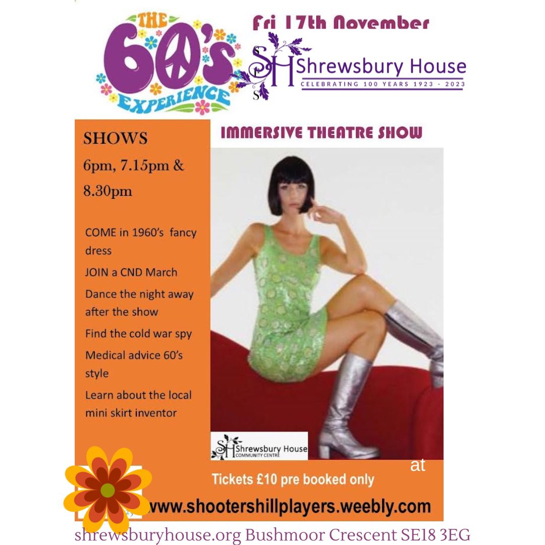 Swing back to the 1960s this Friday with @shootershillpl1 
#immersivetheatre
#fancydress
#1960s
#shrewsburyhouseSE18