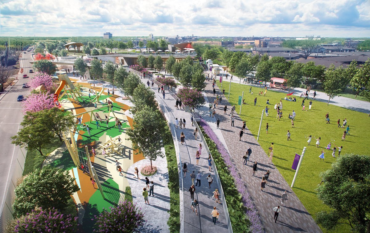 ASCETweets's tweet image. Divided by I-35 in the 1960s, a Dallas community will once again be joined together — this time by a 5-acre park that will extend over the highway. 

Find out how the #EquitableInfrastructure will rectify decades-old destruction on the #ASCESource: bit.ly/49zay12.