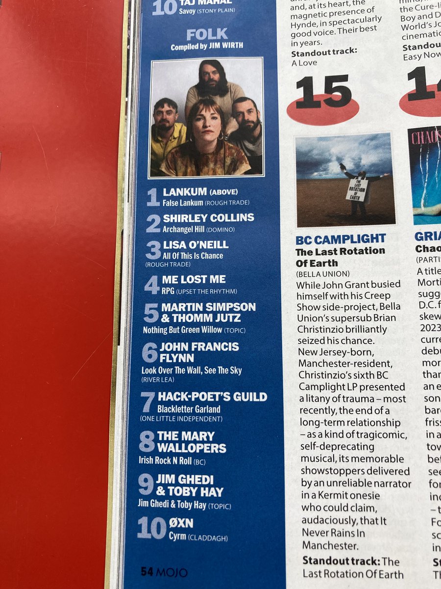 Well, we are properly over the mooooon about this one...No 7 in MOJO Folk Album of the Year Chart. Thanks guys. In good company too. Big shout out to our producer @gerrydiver + big thanks to @soundukarts & @olirecords @LisaKnappMusic @MarryWaterson @animateddog @LoZ_HiZ