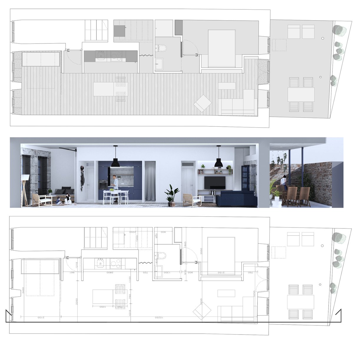 Os mostramos este proyecto de #reforma en #FerrolVello. Su forma alargada, con un pequeño patio, condiciona el diseño, en el que se ha tratado trata de fomentar los espacios abiertos y la flexibilidad de los mismos
#FerrolMola #arquitectura #rehabilitación #Ferrol