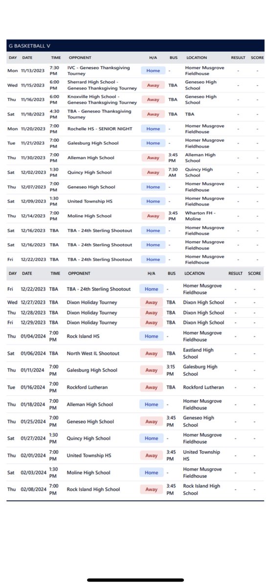 2023 / 2024 high school schedule is below. Let's get it!!!