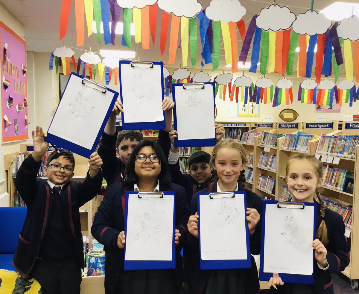 StAubynsLibrary's tweet photo. Non-fiction November continues in the #library and this week we have been highlighting @tibolota��s #MythAtlas to Year 4 & 5 and participating in the Mr Dilly hosted drawalong of our own mythical beast! https://t.co/mjiKulBPPx
