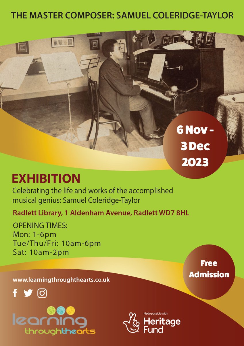 Explore the life and works of a musical master Samuel Coleridge Taylor now in Radlett Library 🎹

This exhibition commemorates the 111th anniversary of Samuel Coleridge Taylor's death.

#radlett #exhibition#blackhistory #music #composer #legacy #history #library #educate