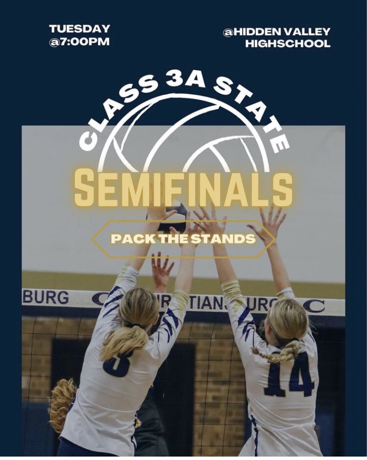 🏐Game Day🏐 State Semi Finals 7 pm at Hidden Valley tonight!!! Let’s Go CHS!!! 💙💛🏐