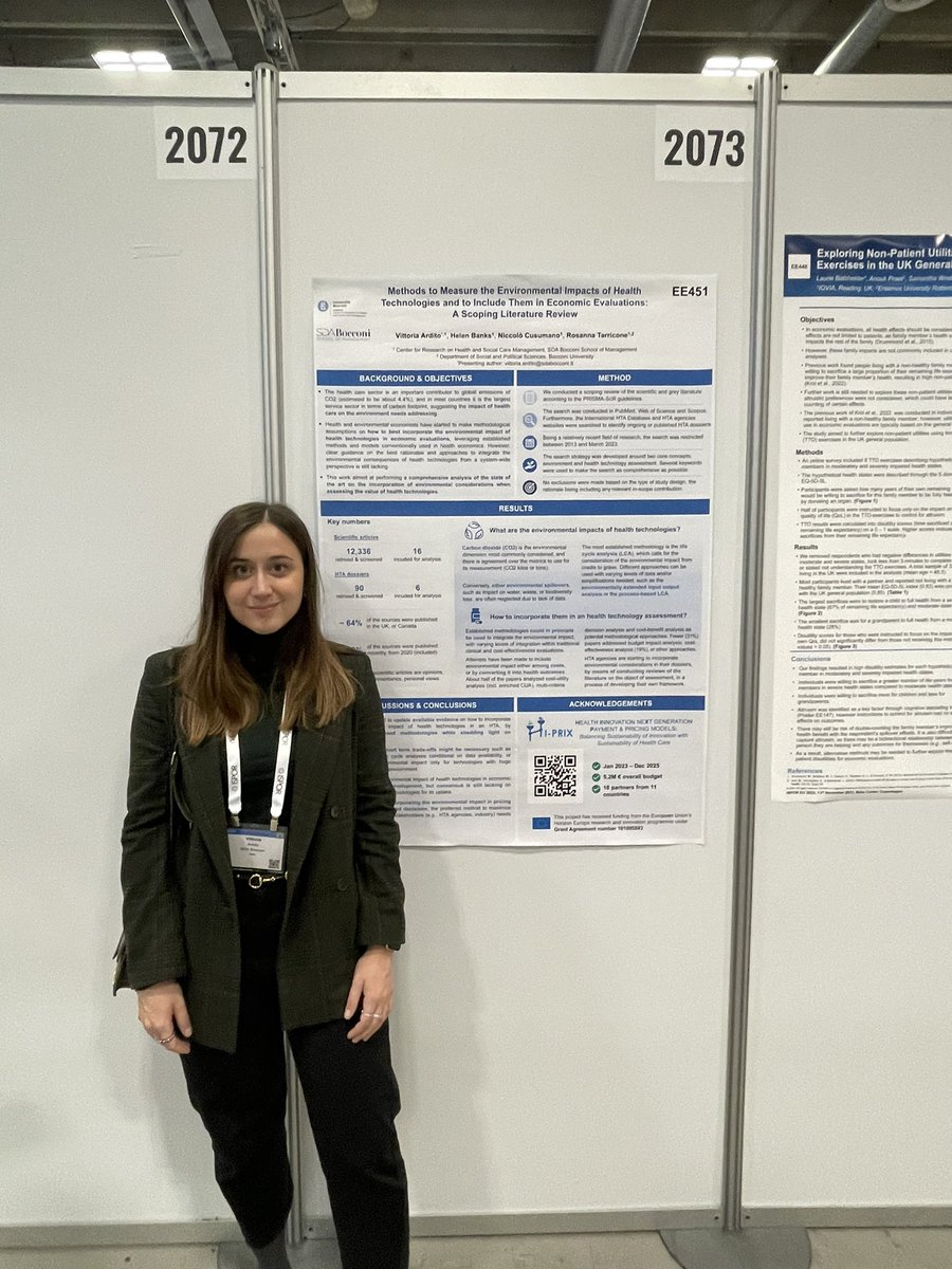 #ISPOREurope 2023 Poster 1/2 - Methods to measure the environmental impacts of health technologies and to include them in economic evaluations: A scoping literature review @hi_prix_horizon #cergas #ispor