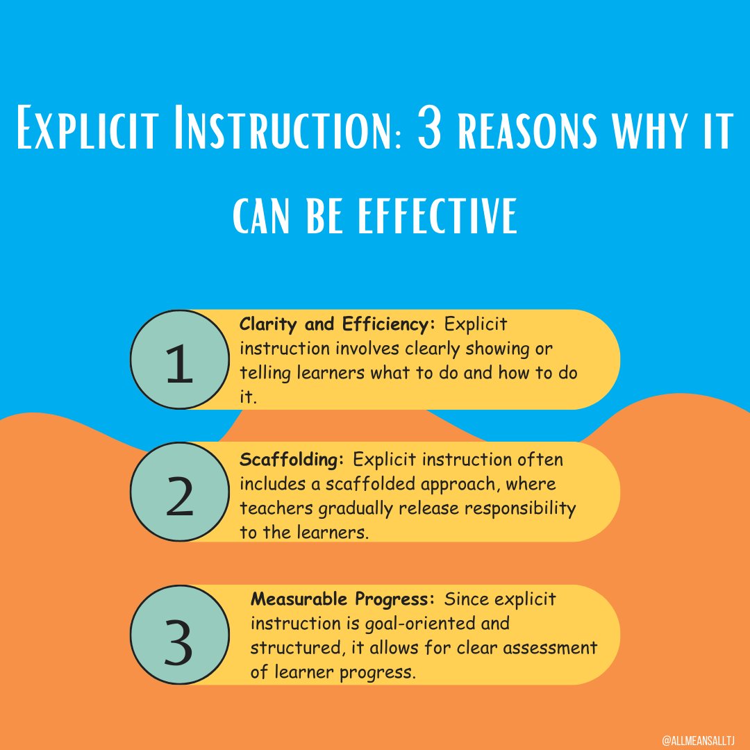 AllMeansAlltj's tweet image. Explicit instruction is the key to clear understanding and successful outcomes. Be specific, direct, and detailed to unlock potential and drive progress! 🎯📚
#EffectiveTeaching #AllMeansAll #LiteracyInstruction