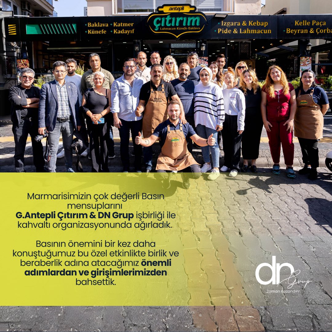 dngrup_'s tweet photo. Marmarisimizin çok değerli Basın mensuplarını G.Antepli Çıtırım &amp; DN Kreatif işbirliği ile kahvaltı organizasyonunda ağırladık. Basının önemini bir kez daha konuştuğumuz bu özel etkinlikte birlik ve beraberlik adına atacağımız önemli adımlardan ve girişimlerimizden bahsettik. https://t.co/snZABJpYaC