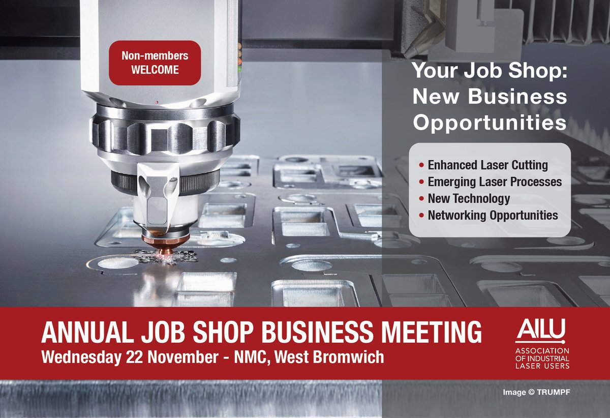 Facing challenges as a Job Shop owner/manager?New Business Opportunities at this "laser-focused" Job Shop Business Meeting on Wed, Nov 22, @ NMC, West Bromwich.

With opportunities to enhance or diversify to grow your business. Details &amp; Registration: ow.ly/h5oo50PYaos