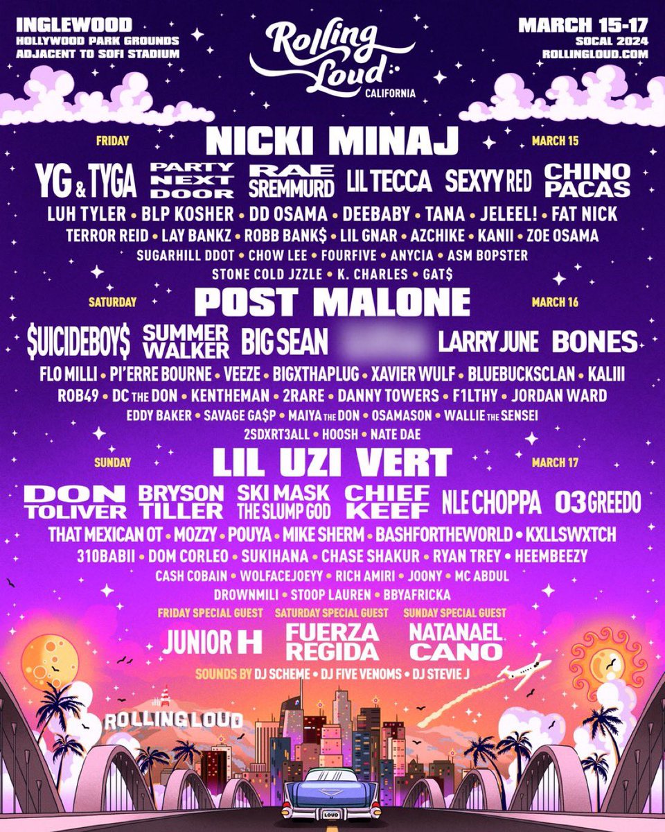 nfr_podcast's tweet photo. ROLLING LOUD CALIFORNIA 2024 🎡

HEADLINERS —
• NICKI MINAJ
• POST MALONE 
• LIL UZI VERT 

• PARTYNEXTDOOR
• Chief Keef
• Don Toliver
• Ski Mask The Slump God
• Lil Tecca
• Sexyy Red
• Big Sean
• Larry June
• Pi’erre Bourne
• Rae Sremmurd
• Surprise Guest 👀
& MORE!

Thoughts?