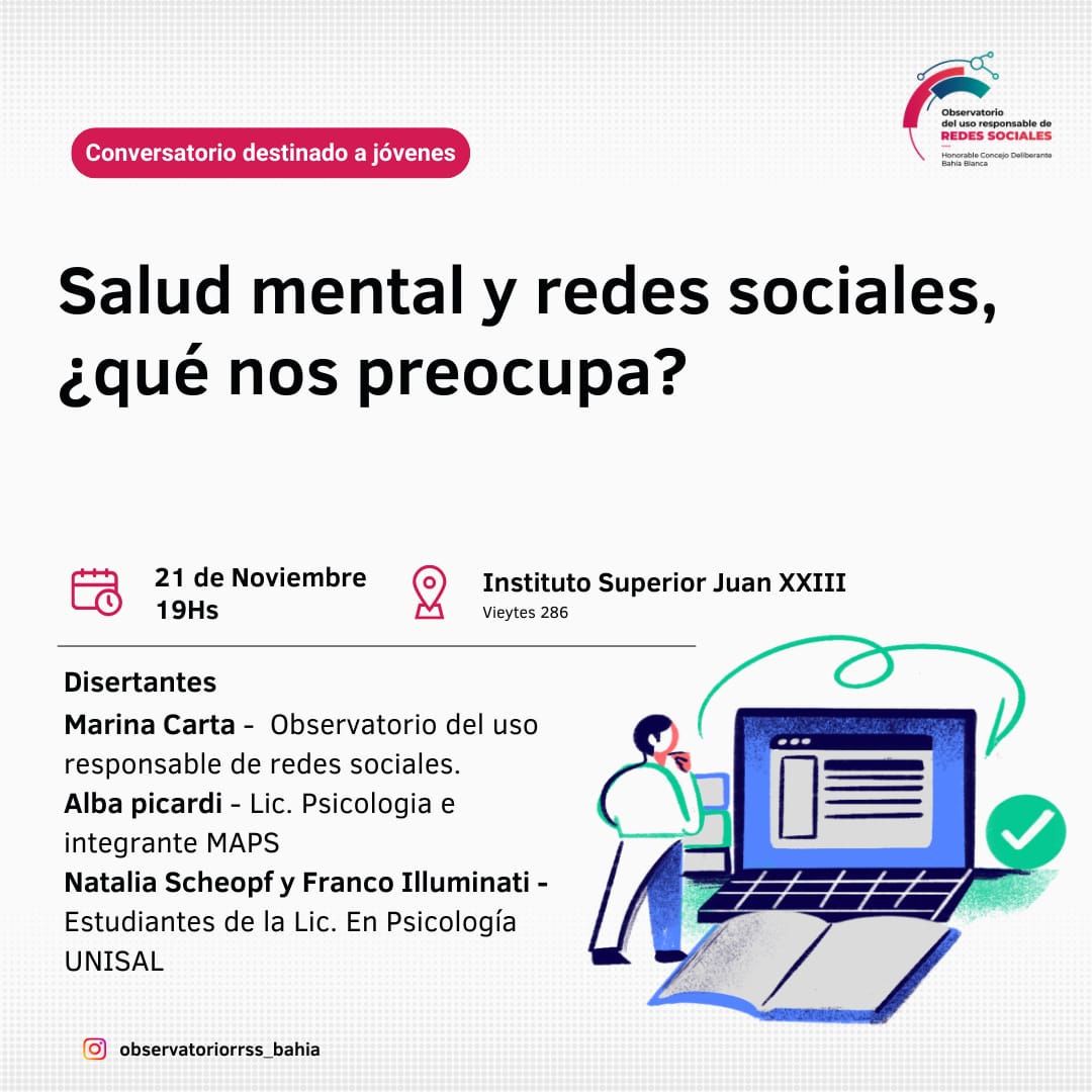 "Salud mental y Redes sociales"

Damos difusión a este evento. Para participar deberás inscribirte en el siguiente formulario forms.gle/SDU2wHpace2wqq…