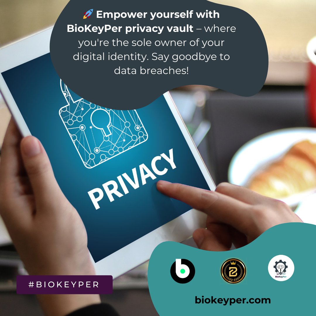 biokeyper's tweet photo. 🚀 Empower yourself with our privacy vault – where you're the sole owner of your digital identity. Say goodbye to data breaches! 

#Decentralized #privacy #biokeyper https://t.co/8VQOThXMg8