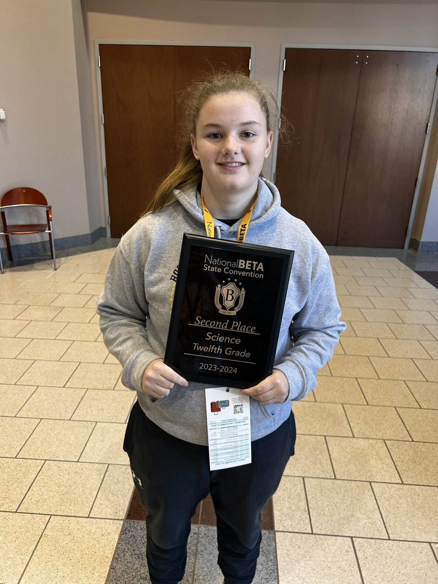 This weekend we had four second place finishers!
• Luke Russell: French (11th grade)
• Gia Hardrick: French (12th grade)
• Lizzie Fardig: Language Arts
• Danica Wesselman: Science
