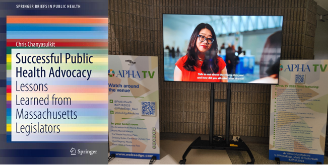 SpringerPBH's tweet photo. APHA President Chris @Chanyasulkit is author of the SpringerBrief, Successful @PublicHealth Advocacy. Check out her book at the @SpringerNature exhibit (Booth #1311) today! @APHAAnnualMtg #APHA2023 https://t.co/UxlMdhluII https://t.co/swTXrx3bOo
