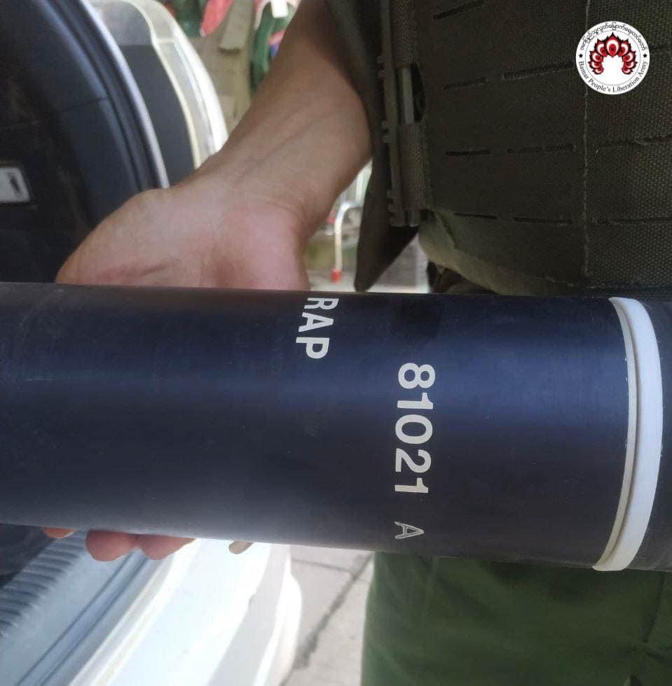 EstherZeNaw's tweet photo. Swedish projectile 84mm FFV-441 (HE-Frag) has been seized during 1027 operation at Northern Shan. Clear evidence of Swedish arms export to juntas. So, how the EU embargo over arms, munitions and military equipments since 1996 is going in practical? #WhatIsHappeningInMyanmar https://t.co/oYNzaXSeHd