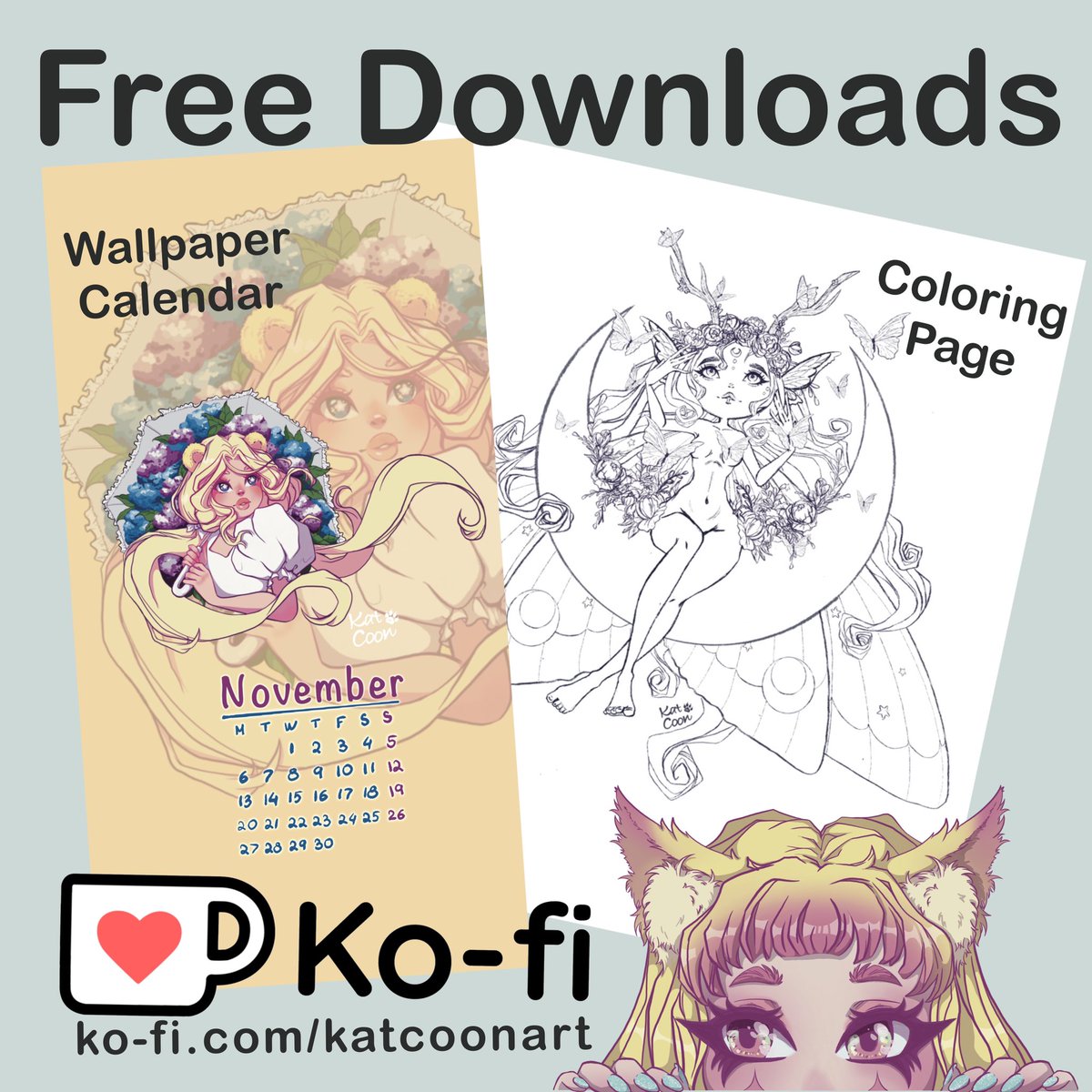katcoonart's tweet photo. I’ve opened a Ko-Fi account if anyone is interested in coloring pages 😉 https://t.co/lWmXspH5HP