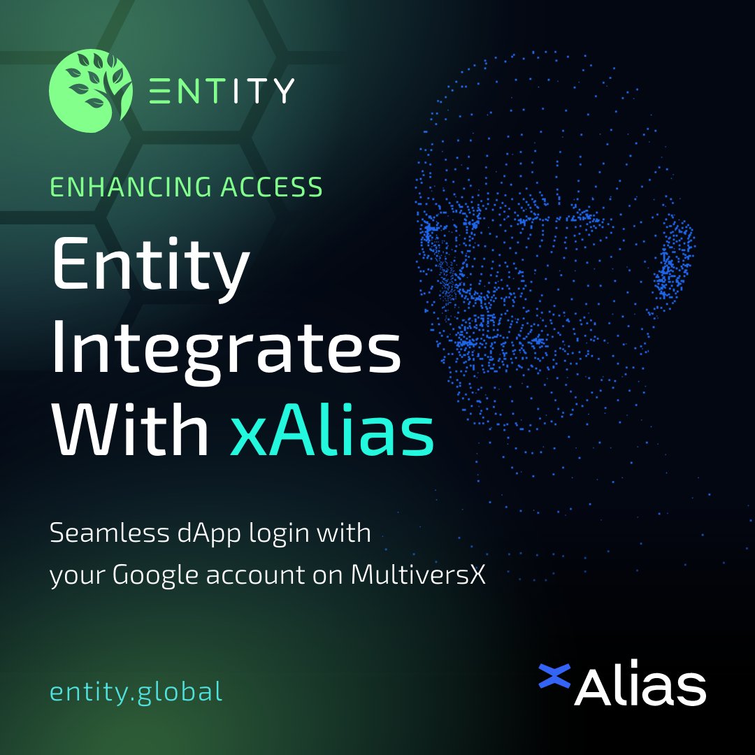EntityFinance's tweet photo. Entity has integrated #xAlias, facilitating access to the #MultiversX blockchain!
Now, you can use your Google account to seamlessly connect ⚡️
With this type of streamlined UX, we can help non-technical users enjoy the innovative potential of Web3 technology 🌎
#Blockchain https://t.co/K6d96tlhIz