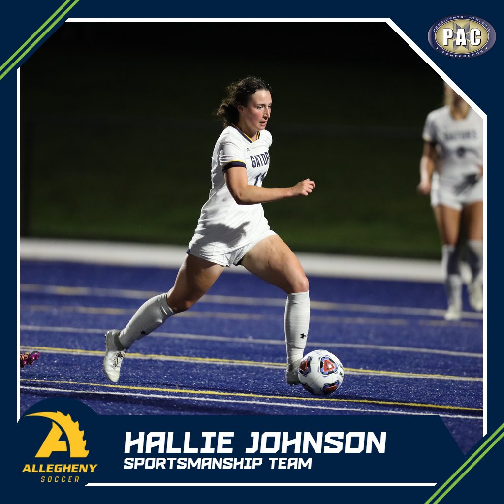 AlleghenyWSoc's tweet photo. Congratulations to Junior Hallie Johnson for being named to the PAC Sportsmanship Team! #gogators #swampcertified https://t.co/hoDkPEIUFO