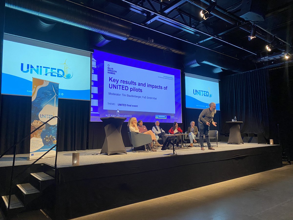 Another session at the #MissionArenaBANOS1 from @SubmNet project @H2020United : “Key results and impacts of UNITED project”. 

@T_Staufenberger from Kieler Meeresfarm opened this session, following the panelists from the project. Interesting discussion ongoing!

@ultfarms
