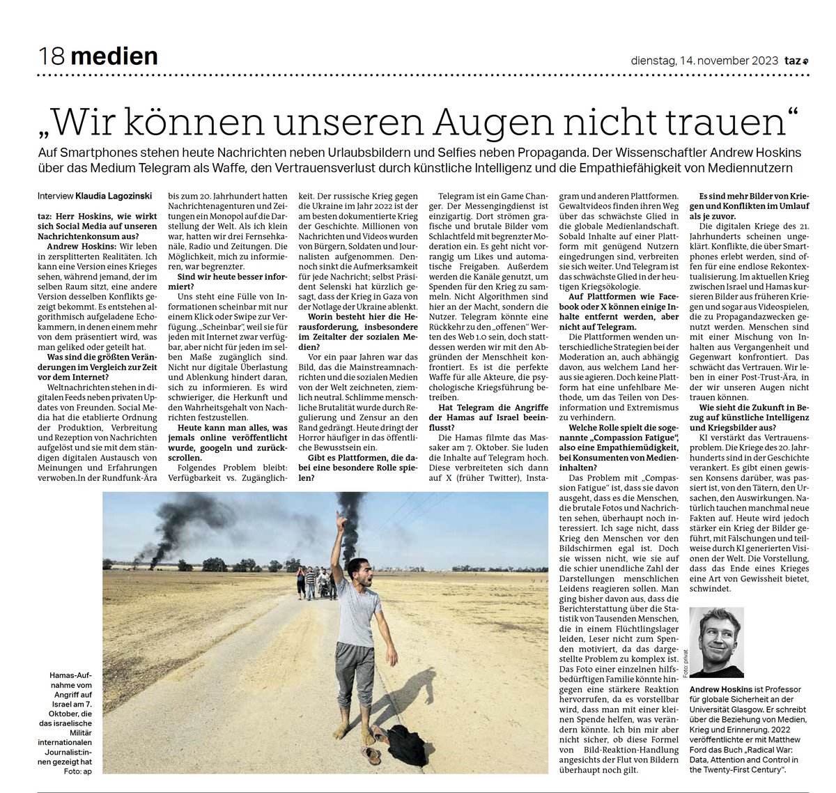 Good to be interviewed by
<a href="/KlaudiaLago/">Klaudia</a>
for the German
<a href="/tazgezwitscher/">taz</a> 

On:  
the weakest link of social media: Telegram  

participative war  

compassion fatigue  

unsettled digital war

taz.de/Experte-ueber-…