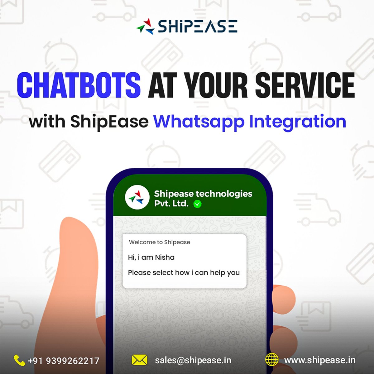 Shipease_IN's tweet image. Effective communication by ShipEase introduction of WhatsApp integration for businesses.

#BusinessOnWhatsApp
#StreamlinedCommunication
#EfficientShipping
#CustomerEngagement
#WhatsAppIntegration
#ShipEase
