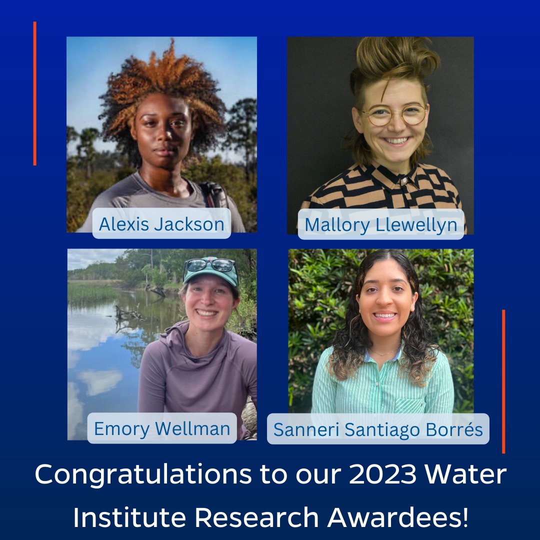 The Water Institute congratulates Alexis Jackson, Emory Wellman, Mallory Llewellyn, and Sanneri Santiago Borrés as recipients of the 2023 Water Institute Research Award!
Learn more bit.ly/23Research
Celebrate at the 2023 Water Institute Awards Ceremony on November 15, 2023.