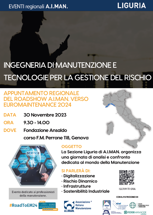 🔧 Save the date! The final stop on the #Roadshow to EuroMaintenance 2024 is set for Nov 30th in #Liguria. Join us at the prestigious Fondazione Ansaldo for a day of insights from high-profile speakers. docs.google.com/forms/d/e/1FAI…