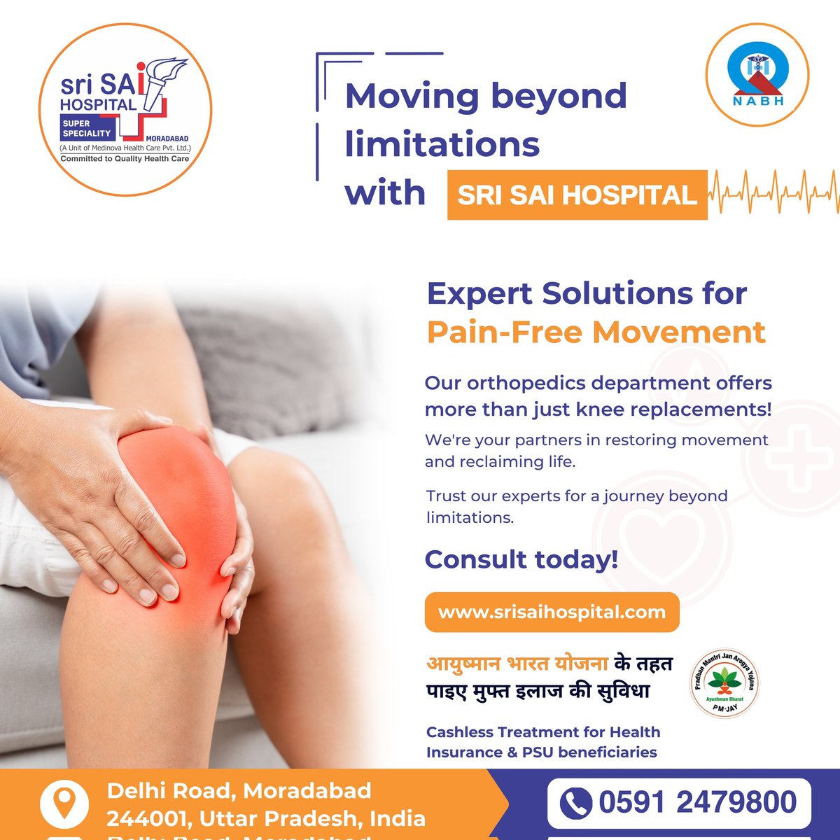 Our Orthopedic experts redefine pain-free movement – it's more than just knee replacements. 🦵

Consult today for personalized care and unparalleled expertise. ✨

#OrthopedicExcellence #PainFreeLiving #ExpertCare #BeyondLimits #SriSaiHospital #OrthoInnovation #Moradabad