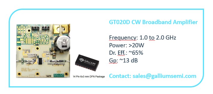 Upgrade your applications with the GT020D today! A high-performance 30W (P3dB) GaN-on-SiC HEMT. Compact 6x3mm DFN package. Operates from DC to 7.0GHz on a 50V supply rail, is lead-free and RoHS compliant. Download datasheet here: rb.gy/p6sq1k #GaN #HEMT #RFTechnology