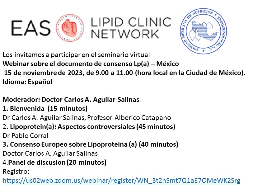 Mañana, miércoles 15 de Noviembre tendremos el primer evento de la Red de Clínicas de Lípidos de México con la participación de los Drs Pablo Corral  y Alberico Catapano.