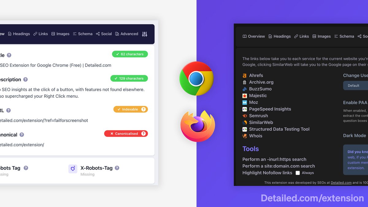 The Detailed SEO Extension for Chrome &amp; Firefox (100% free) has just passed 200,000 weekly users 🎉

Massive thanks to everyone who has shared it in recent months. We're averaging around ~600 new users each day which I don't take for granted.

Some recent improvements:

- Dark