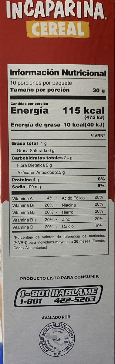 Un nuevo cereal de maíz y avena !!!  Incaparina y avalado por el INCAP ..!  Que interesante, habrá que probarlo!