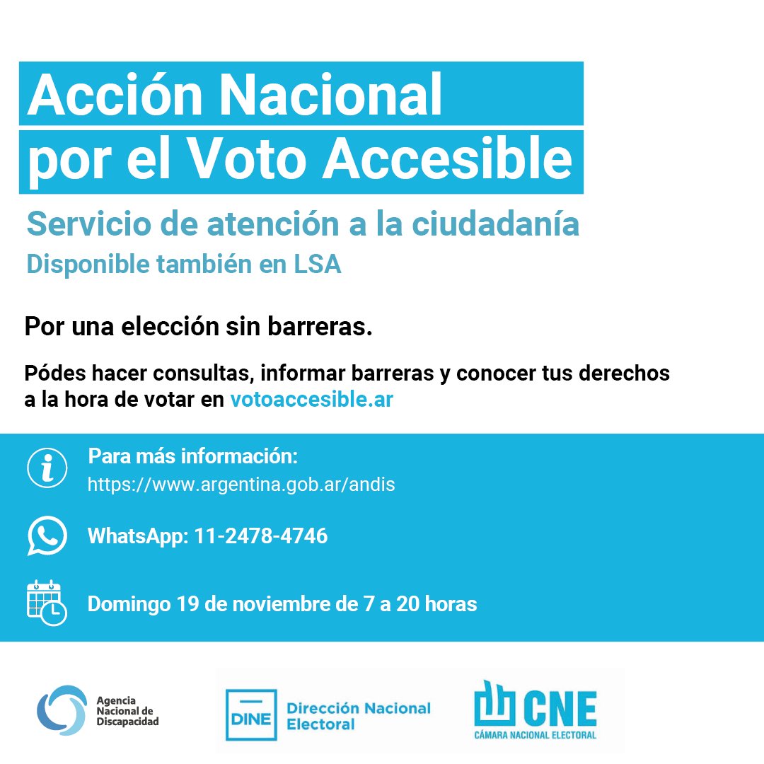 ANDIS_Arg's tweet photo. 🗳️ | Mañana estará disponible nuestro servicio de atención para que puedas realizar consultas o avisar si te encontrás con alguna barrera al momento de votar.
🔗 | Accedé desde este enlace: https://t.co/eFmew2fkgl
📩 | O por mail a votoaccesible@andis.gob.ar
#YoVoto
#ANVA https://t.co/NzN2r9BprZ