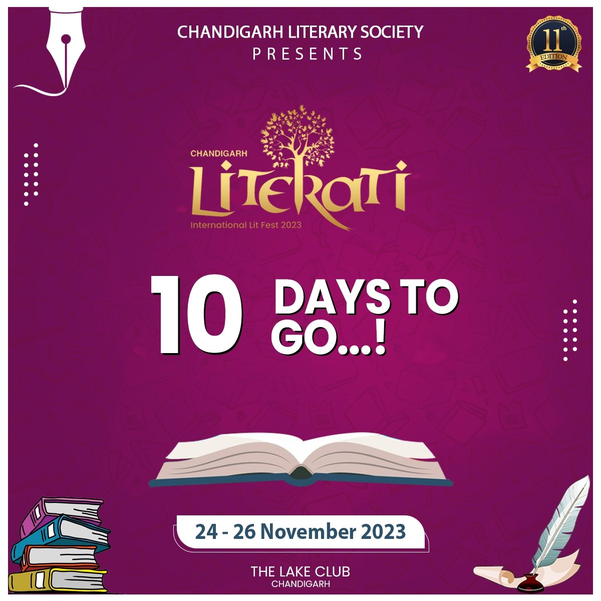 10 days to go......
#literati2023 #clsliterati #litfest #chandigarh #litfest #chandigarhliterarysociety #standupcomedy #internationallitfest #clschandigarh #literati2023 #litfest #ChandigarhLitFest #Chandigarh #LiteraryFest #Litfest #chandigarhliterarysociety #chandigarhlakeclub