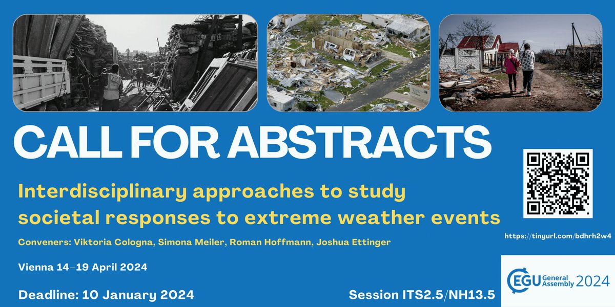 📢Call for ABSTRACTS for @EuroGeosciences 👇 Submit your #interdisciplinary contributions that address societal responses to extreme weather events 🌪️🥵🔥⛈️ ➡️ Deadline: 10 January 2024 ➡️ Conference: 14-19 April 2024, Vienna ➡️ More info: tinyurl.com/bdhrh2w4