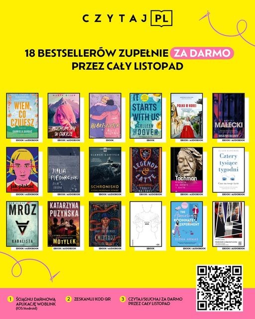 Да канца лістапада трывае акцыя 📖Czytaj PL, у межах якой Вы маеце магчымасць бясплатна прачытаць ці праслухаць у аздыёфармаце 18 бэстсэлераў!
