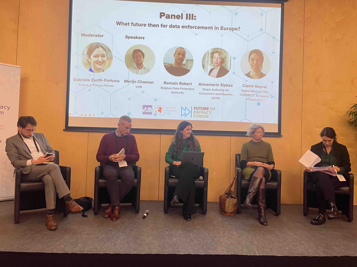 futureofprivacy's tweet image. Our final #BPS2023 session today covers the future of data enforcement in Europe, led by FPF’s @gabrielazanfir &amp;amp; featuring panelists @asipkes (@AutoriteitCM), Claire Gayrel (Digital Markets, DG CONNECT, @Eu_Commission), @TetsuwanAstro (@APD_GBA), &amp;amp; Merijn Chamon (@VUBrussel).