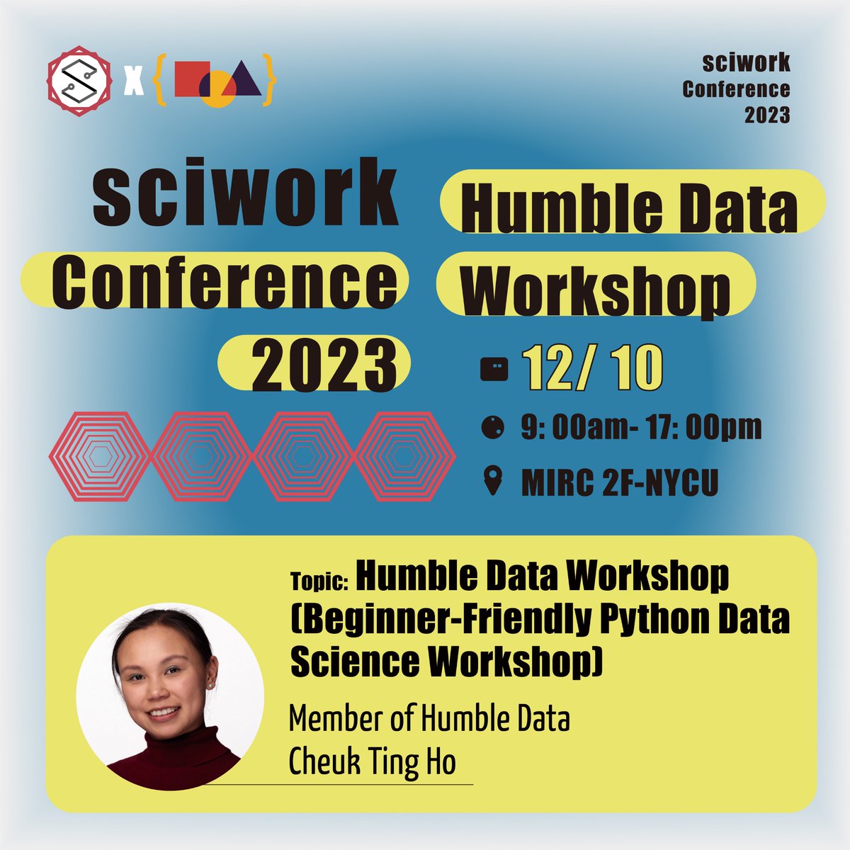 sciwork's tweet image. 🚀【 #sciwork 2023 | Program Unboxing | Humble Data Workshop】

Join one-day #HumbleData #Workshop in sciwork conference on December 10th, featuring a Beginner-Friendly #Python #Data Science Workshop led by @cheukting_ho . 🌟🌟

RSVP: pse.is/5dhuz9
